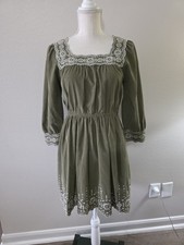 Madewell Embroidered Corduroy Square-Neck Mini Dress Size XXS Green Peasant 