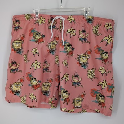 SpongeBob Squarepants ~ Swim Trunks Shorts Men Size XXL Pink Elastic Waistband