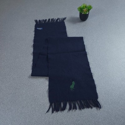 Ralph Lauren Schal Wolle Marineblau Grün Big Pony Logo Vintage Y2K Scarf