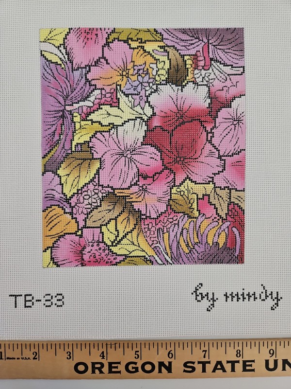 18-Mesh Mono FLORAL IN PINK Handpainted Needlepoint Canvas TB-33 by Mindy MNF