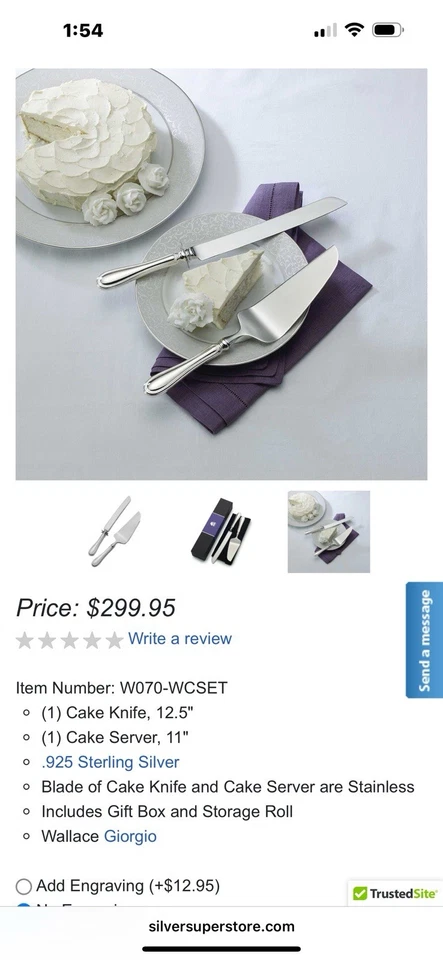 Juego de servir tartas Wallace Sterling 925 con/caja nuevo nunca usado Foto 4 de 4