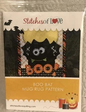 Stitches Of Love Halloween Boo Bat Mug Rug 5-1/2” X 7” Quilt Pattern
