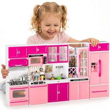 5 in 1 Kids Kitchen Playset Toys with Light Sound, Doll House Furniture Acc...