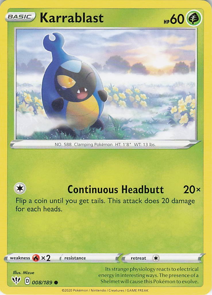 Karrablast 008/189 Common Darkness Ablaze Pokemon Near Mint
