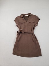 Cable & Gauge Women Utility Dresses S Brown V Neck Cap Sleeve Tie Waist Cocktail