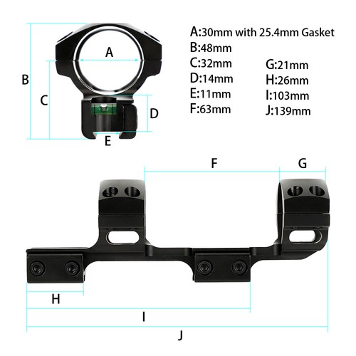 25.4mm/30mm Riflescope Mount Aluminum Alloy with Bubble Level Black 160g - Foto 6 di 8
