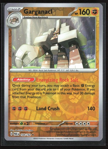 Pokemon Garganacl Reverse Holo Paradox Rift 104/182 NM