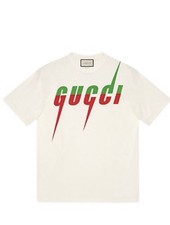 Gucci Blade Logo Graphic White Men's Cotton Crew Neck Short Sleeve T-Shirt