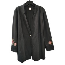 Chico's Black Embroidered Floral Ponte Blazer Jacket Women's Size 4 - XXL
