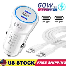 60W Fast Charging PD Double USB-C Car Charger For iPhone 17 16 15 14 13 Pro Max