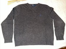 vtg Polo Ralph Lauren 100 LAMBSWOOL WOOL mens XL knit sweater gray v-neck