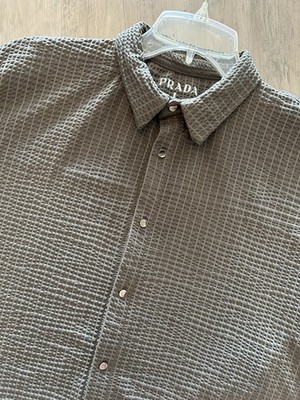 Prada Gray Waffle Knit Texture Polo Shirt size L Men Sports Short Sleeve