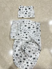 Baby Boys Girls Sleep Swaddler Light Star Sack White Gray Cap Hat Lot Newborn