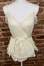 Alana Gale Intimates VTG Ivory Lace Teddy Romper Sz M USA Crisp Union Tag EUC