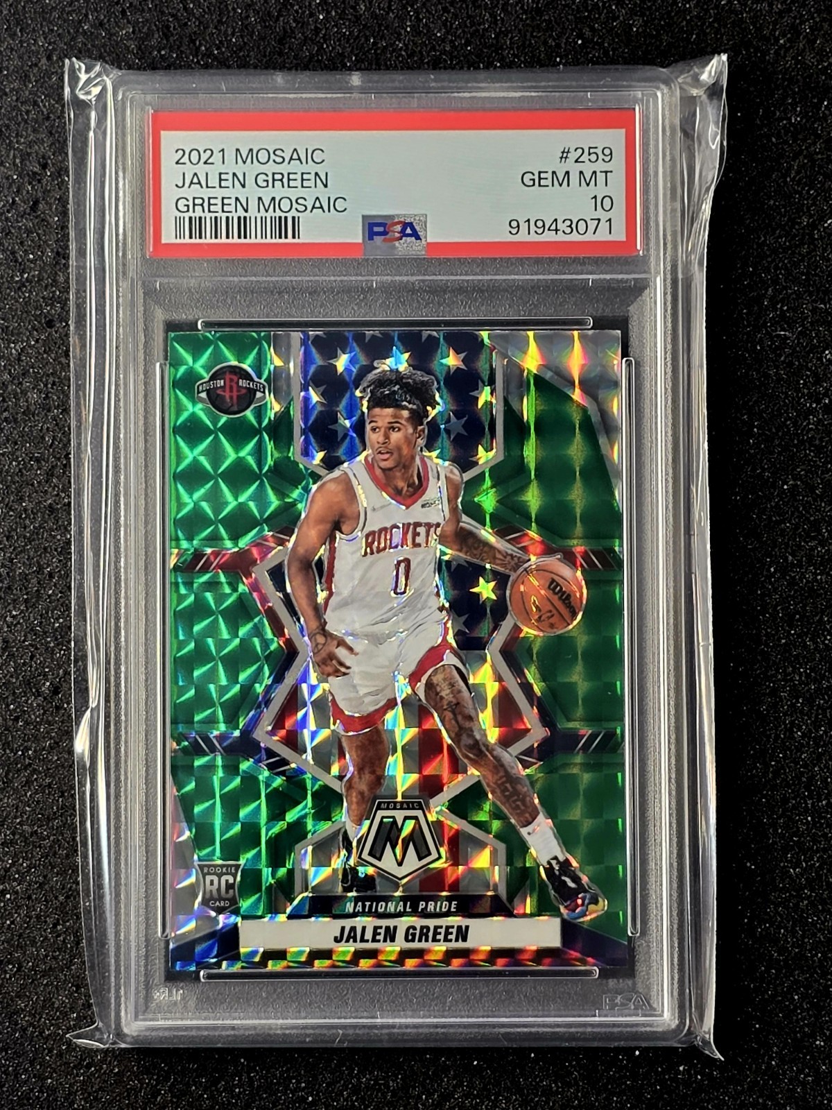 2021-22 Mosaic Jalen Green RC Green Prizm Rookie #259 Rockets PSA 10