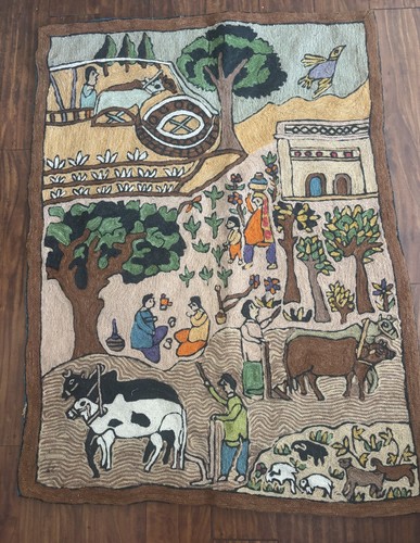 Vintage Hand Woven Andean Folk Art Wall Hanging - Peruvian/Bolivia Village Scene