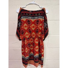 Angie Red Geometric Tribal Print Cold Shoulder Mini Dress Boho Festival Size M