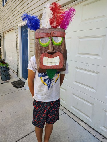 Handmade Aku Aku Crash Bandicoot Tiki Mask One Size Halloween w/ Feathers