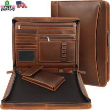 ELIZO Leather Portfolio Padfolio Leather Binder Folder for Men and Women Profess