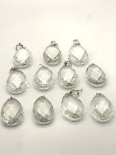 11 Vintage Chandelier Crystals Clear Faceted Tear Drop Prisms 3"  1 3/4"
