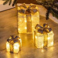 Led Beleuchtete Geschenkboxen 3Er Set Tannenbaum Geschenk Weihnachten Beige/Gold