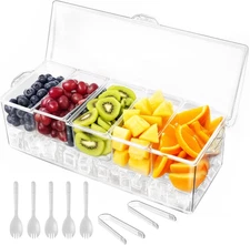 Ice Chilled Condiment Caddy with Lid – 5 Removable Compartments, Utensils Includ