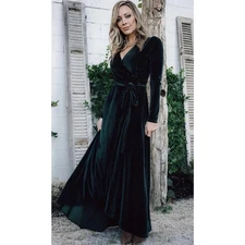 Baltic Born Womens Andi Wrap Dress Size 3XL Velvet Green Maxi Formal Holiday