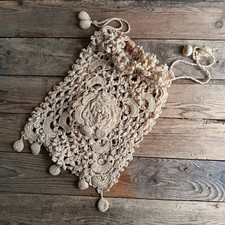 Antique Crochet Drawstring Reticule Bag Miser Purse Unlined Vintage Handbag A