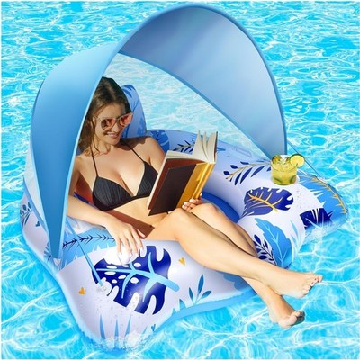 Pool Luftmatratze aufblasbar Schwimmsessel Getränkehalter Sonnendach Wasser S...