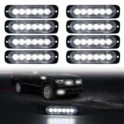 8x LED Strobe Light Bar Emergency Warning Lights White 6 LED Strobe Warning