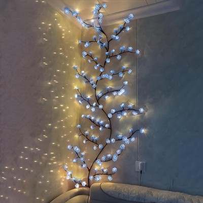 Blue Cherry Blossom Lights for Bedroom Decor, Cherry Blossom Willow Vine Bran...