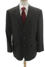 Oscar de la Renta Mens Blazer Gray Plaid Worsted Wool Size 40