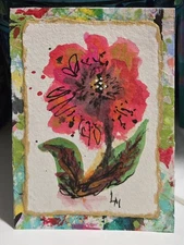 ACEO Original Art Painting Flowers Floral  Mixed Media Abstract OOAK ATC Mini 