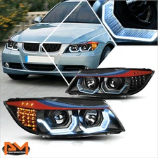 For 06-08 BMW E90 M-Style 3D LED Angle Eye Projector Headlight/Lamp Black/Clear