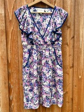 Anthropologie Yumi Kim 100% Silk Floral Ruffle Summer Dress Pockets Size M