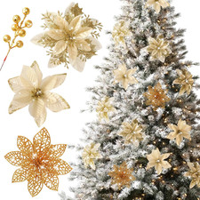30 Pcs Gold Poinsettia Artificial Flowers with Clips for Holiday Decor