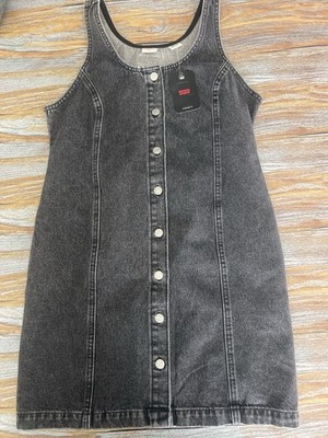 Levis Y2K Black Acid Wash Denim Dress M NWT Button Front Sleeveless w/  Pockets | eBay