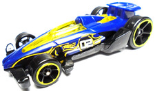 2021 HOT WHEELS CARBIDE #02 BLUE 1:64 DIECAST 2 5/8" RACE CAR W/ YELLOW & WHITE