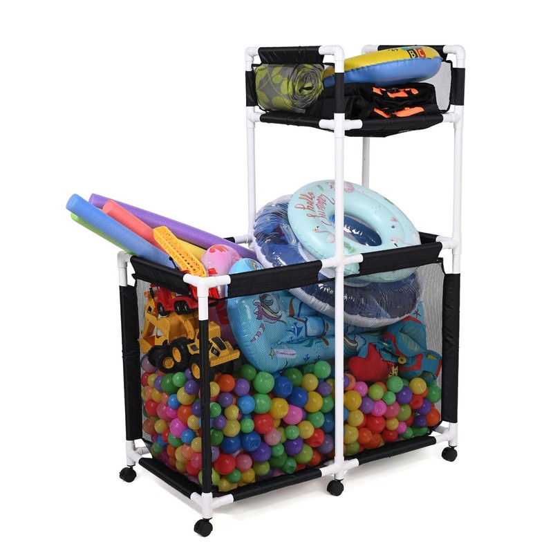 AplusChoice 186 Gal with Top Rack Pool Storage Bin Rolling Wheel Toy Cart Patio