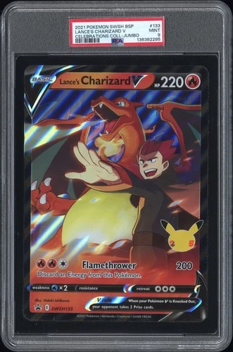 2021 POKEMON SWSH BLACK STAR JUMBO PROMO #133 LANCE'S CHARIZARD V PSA 9