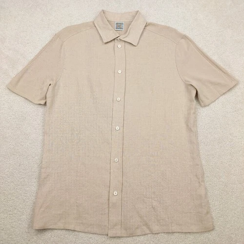 NWOT R by Robert Graham Men's Small Tan Flax Button Up Shirt S/S Made in Italy - product listing photo