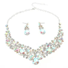 Silver Tone Alloy Metal Rhinestone Necklace Earring Set S20709-SAB