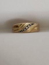 14 Karat Yellow Solid Gold Wedding Band. Appx. .15 Kt. Diamond Wt. Ring, Size 9.