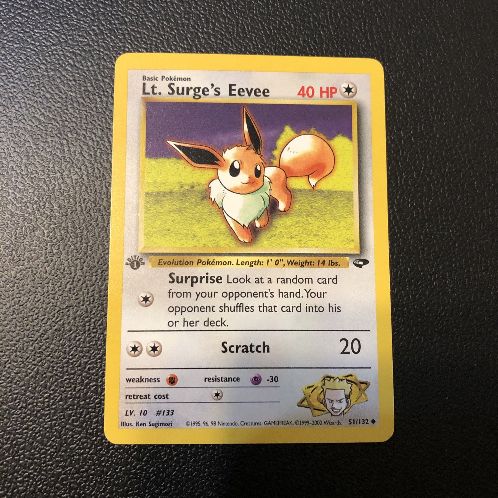 Lt. Surge's Eevee 51/132 Gym Challenge first Edition Mint/NM Pokémon TCG Wotc