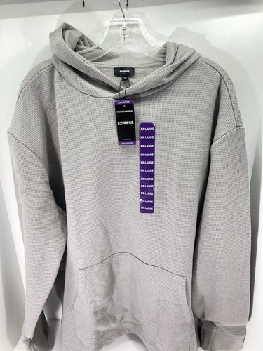 Express Waffle Hoodie Shirt Men Sz 2XL XXL Gray Long Sleeve Pullover Fleece NWT