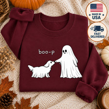 Cute Ghost Dog Halloween Sweatshirt, Funny Boo-P Spooky Season Crewneck
