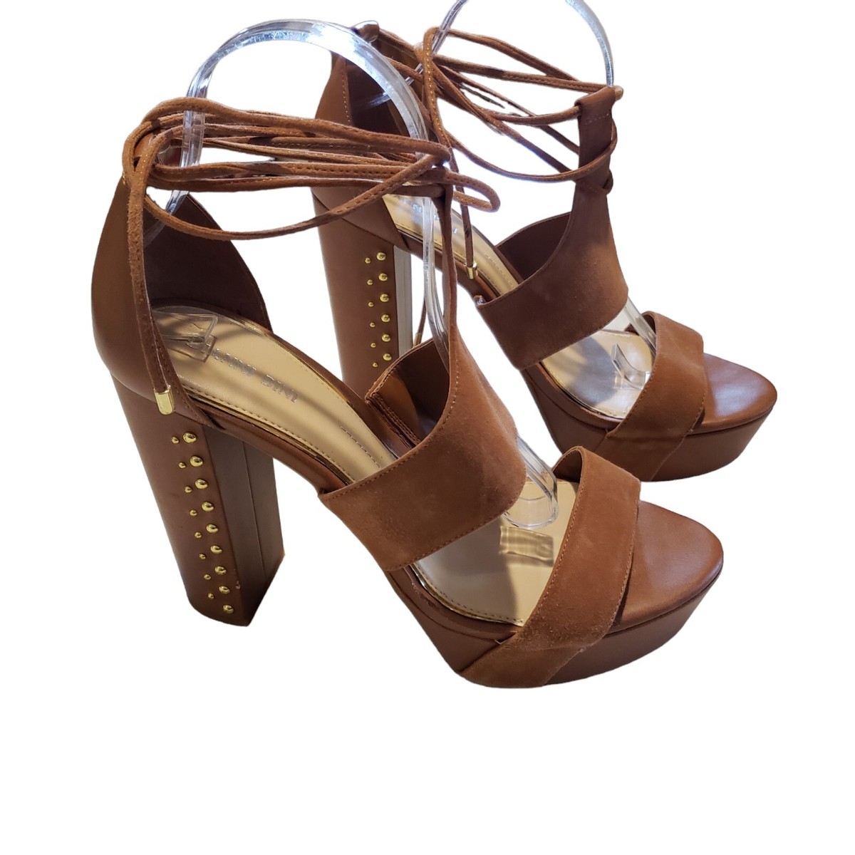 Gianni Bini Studded Ankle Wrap Blocked Heeled Sandals Size 10M