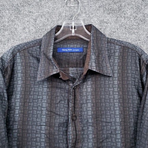 Georg Roth Shirt Men L Large Button-Up Black Geometric Long Sleeve Office Casual - Picture 7 of 12