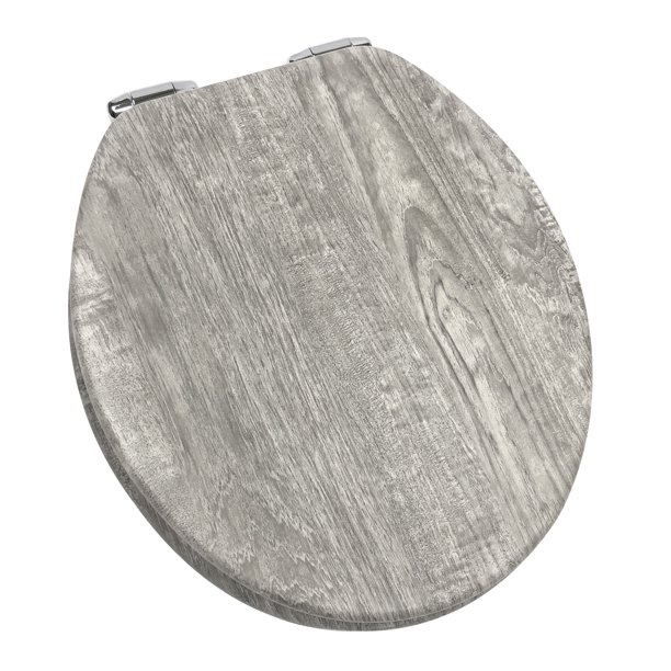 Home+Solutions Round Distressed Wood Decorative Toilet Seat, Gray
