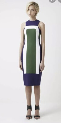 NWT Finders Keepers The Border Colorblock Blue Green White Midi Sheath  Dress S | eBay